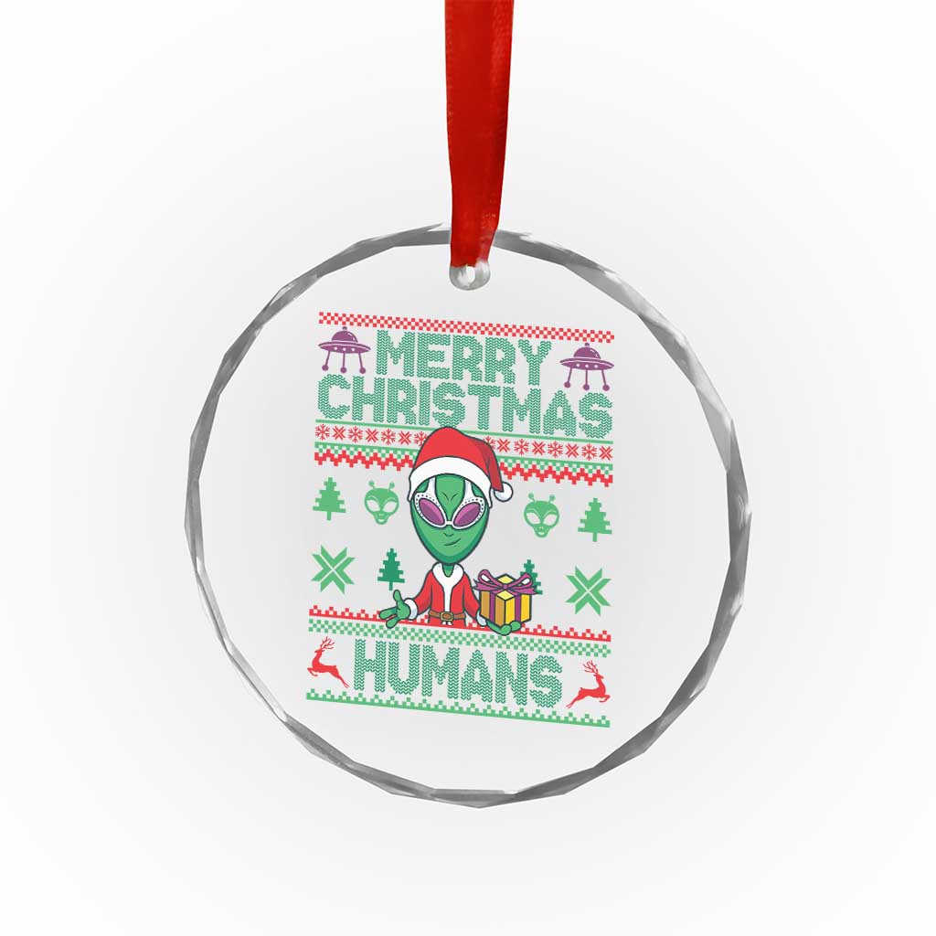Funny Xmas Alien Santa Crystal Glass Ornament Merry Christmas Humans UFO Outer Space TS09