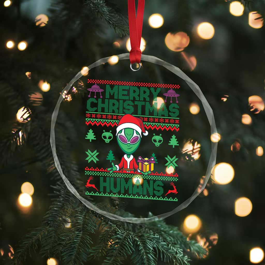Funny Xmas Alien Santa Crystal Glass Ornament Merry Christmas Humans UFO Outer Space TS09