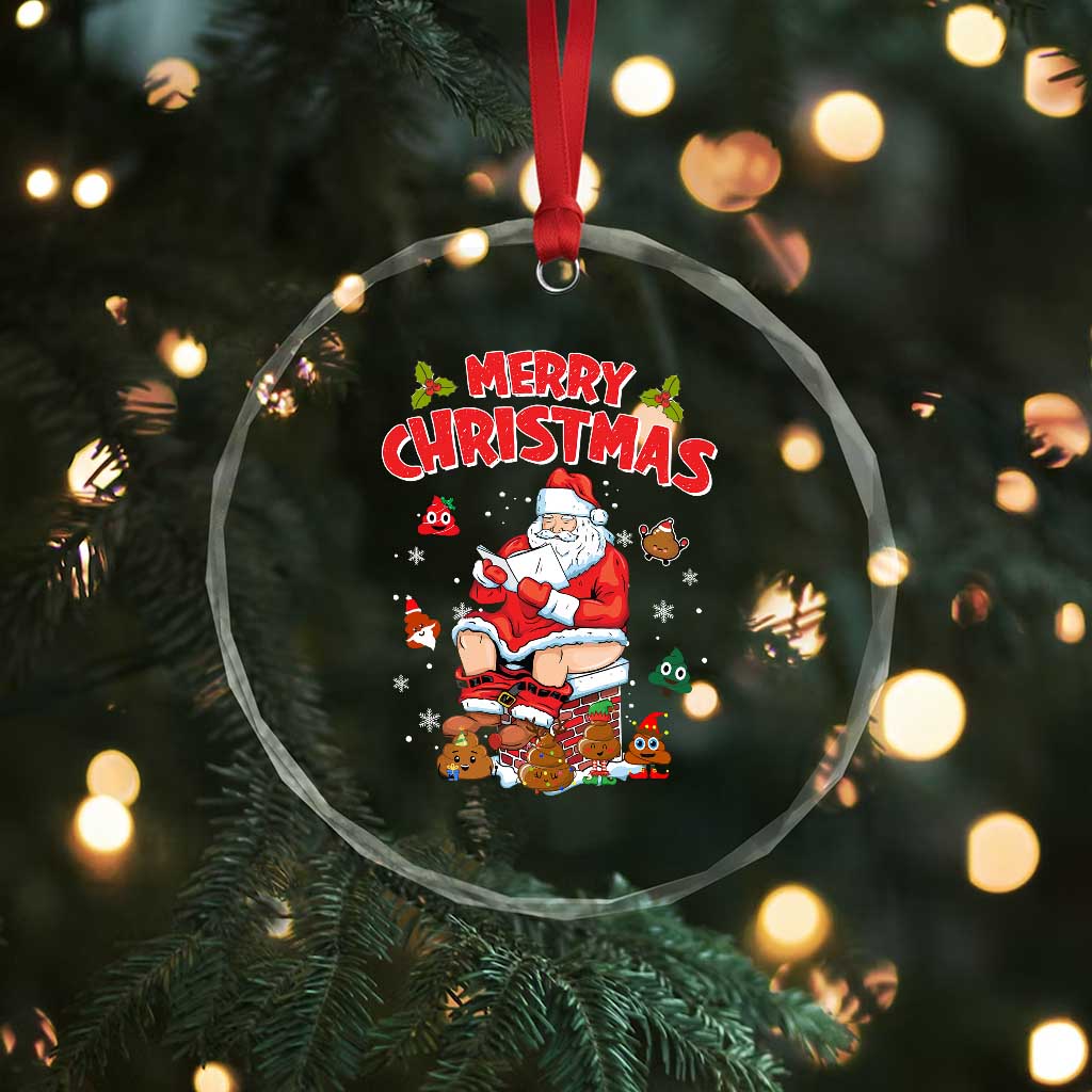 Funny Xmas Bad Santa Crystal Glass Ornament Santa Pooping Down The Chimney TS09