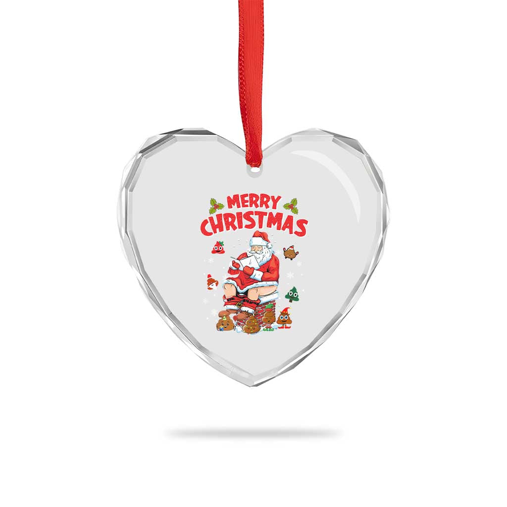 Funny Xmas Bad Santa Heart Crystal Glass Ornament Santa Pooping Down The Chimney - Wonder Print Shop