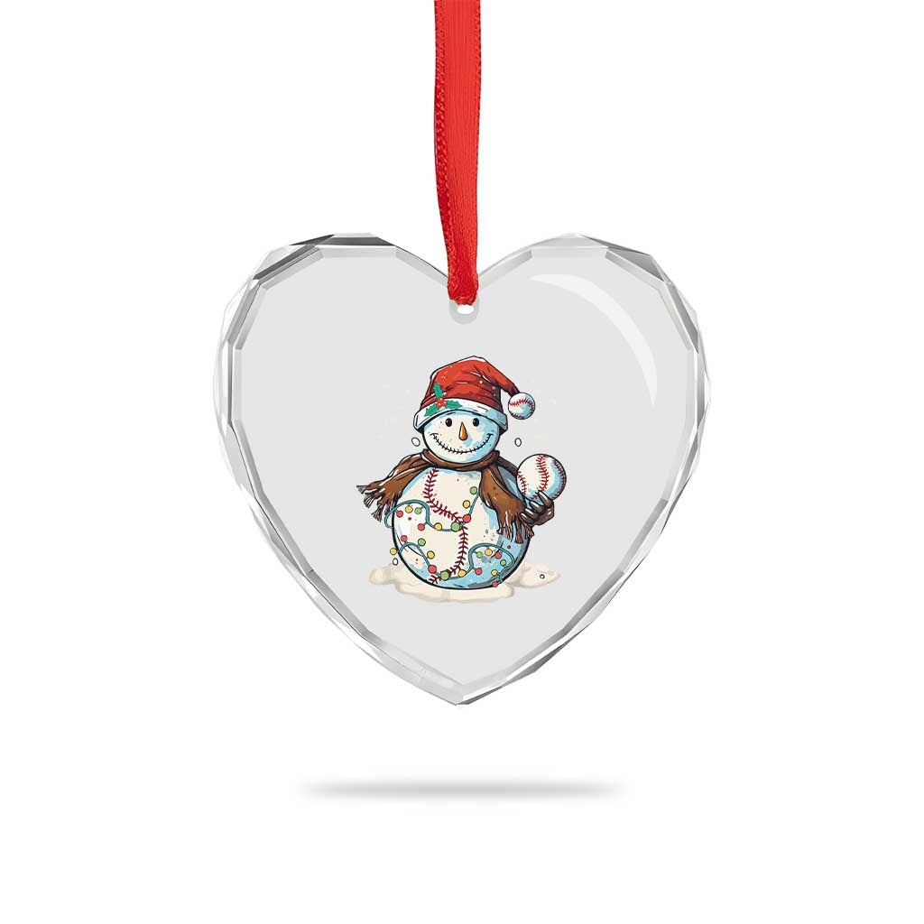 Funny Xmas Baseball Heart Crystal Glass Ornament Cute Snowman Baseball Players Santa Hat - Wonder Print Shop
