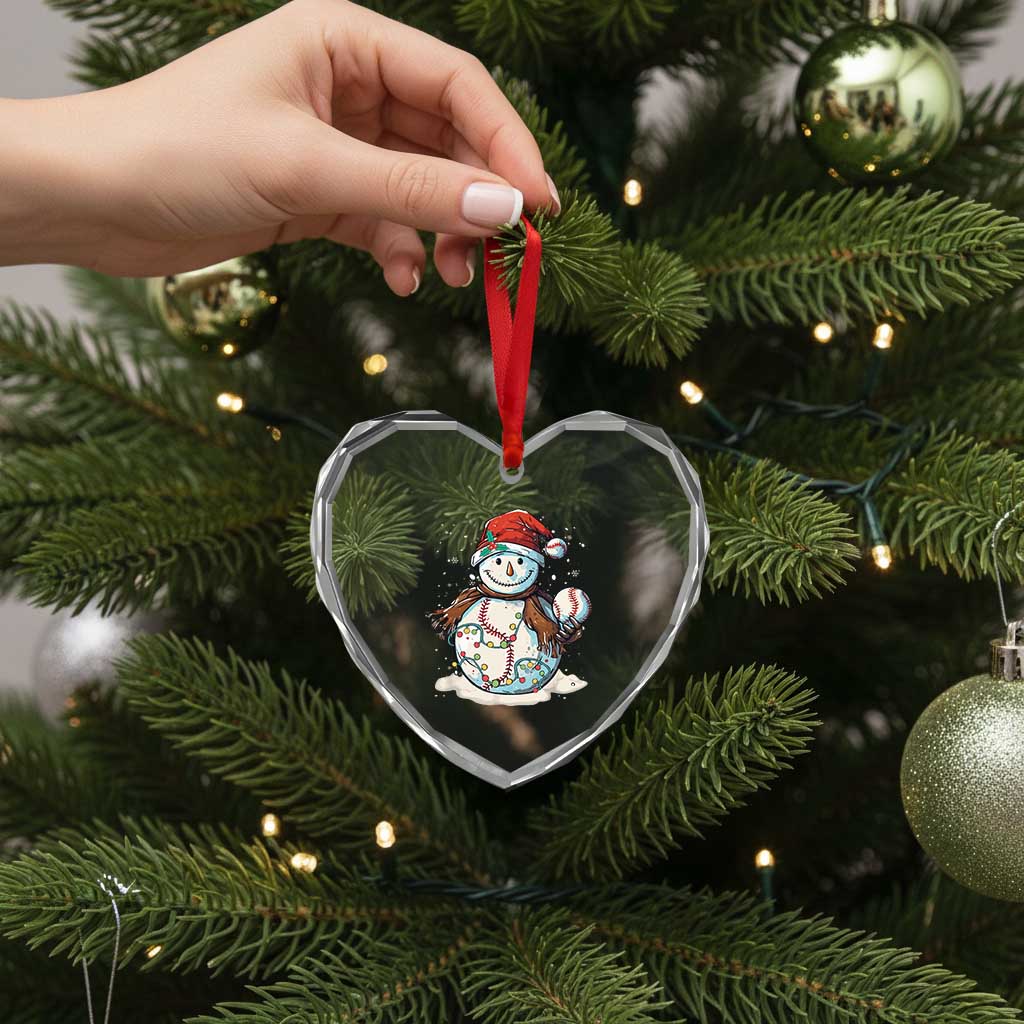 Funny Xmas Baseball Heart Crystal Glass Ornament Cute Snowman Baseball Players Santa Hat - Wonder Print Shop
