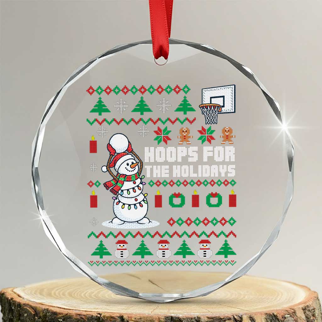 Funny Xmas Basketball Snowmen Crystal Glass Ornament Hoops For The Holidays Ugly Sweater TS12