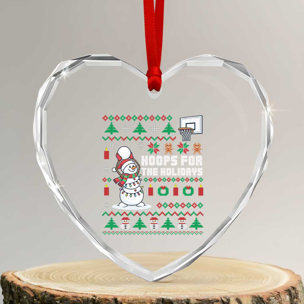 Funny Xmas Basketball Snowmen Heart Crystal Glass Ornament Hoops For The Holidays Ugly Sweater - Wonder Print Shop