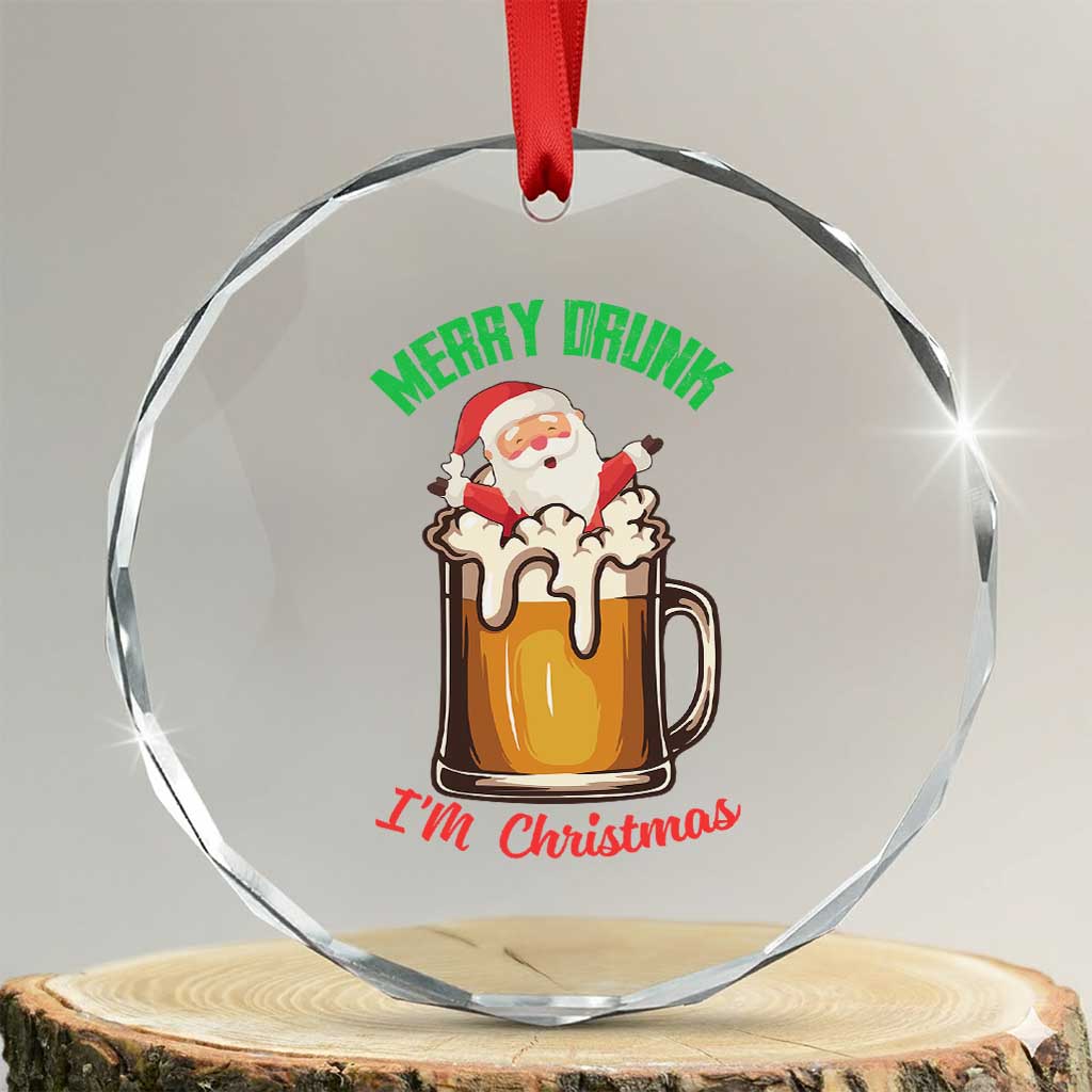 Funny Xmas Beer Crystal Glass Ornament Merry Drunk I'm Xmas Wasted Santa TS11