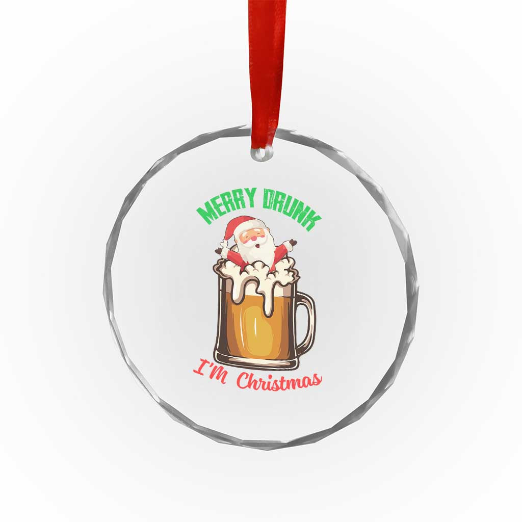 Funny Xmas Beer Crystal Glass Ornament Merry Drunk I'm Xmas Wasted Santa TS11