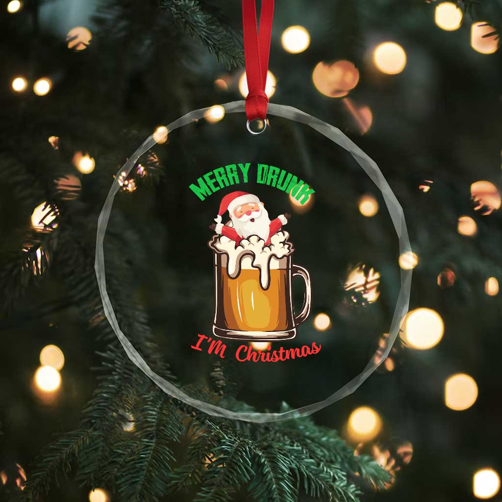 Funny Xmas Beer Crystal Glass Ornament Merry Drunk I'm Xmas Wasted Santa TS11