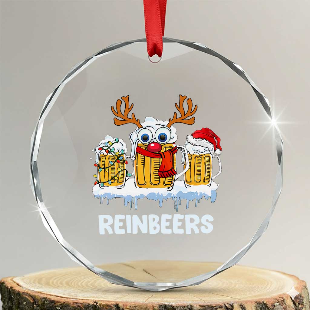 Funny Xmas Beer Crystal Glass Ornament Reinbeers Reindeer Drinking Beer TS09