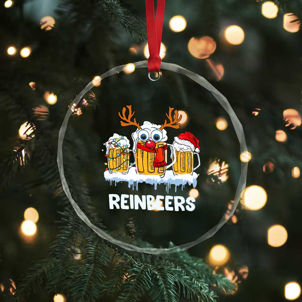 Funny Xmas Beer Crystal Glass Ornament Reinbeers Reindeer Drinking Beer TS09