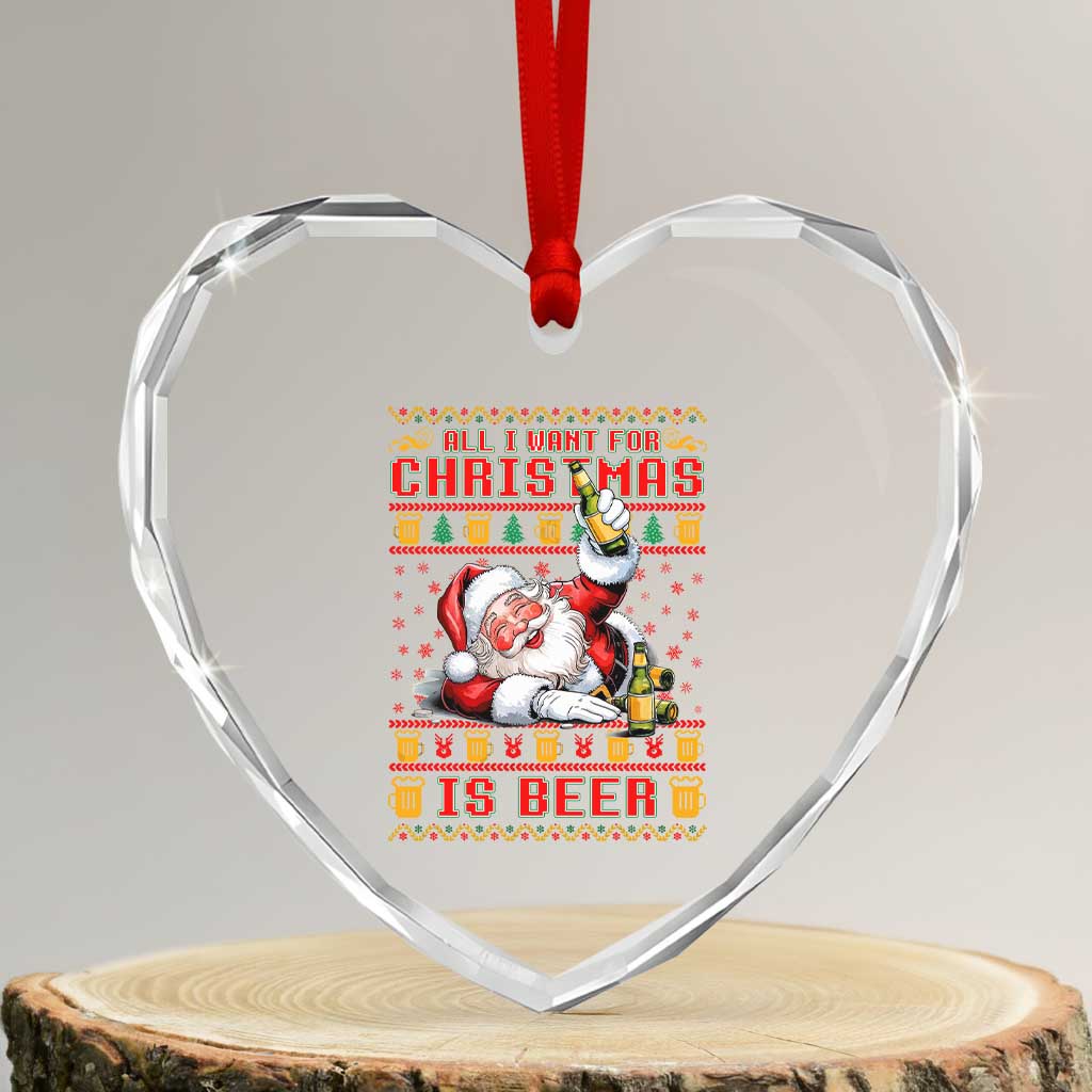 Funny Xmas Beer Heart Crystal Glass Ornament It's the Most Wonderful Time For A Beer - Wonder Print Shop