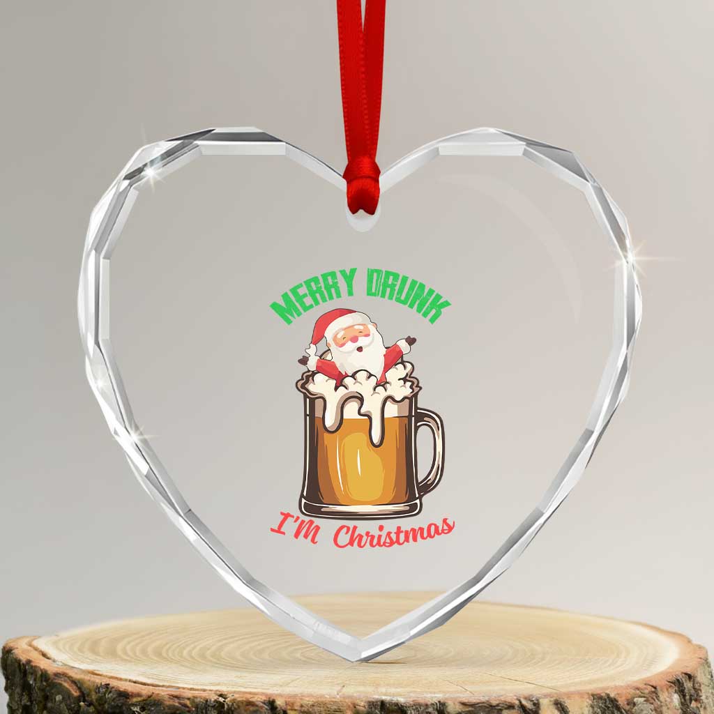 Funny Xmas Beer Heart Crystal Glass Ornament Merry Drunk I'm Xmas Wasted Santa - Wonder Print Shop