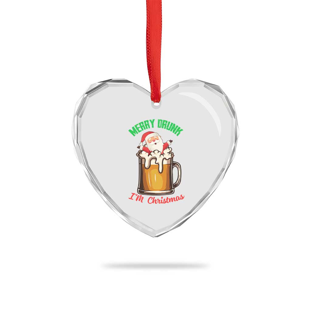 Funny Xmas Beer Heart Crystal Glass Ornament Merry Drunk I'm Xmas Wasted Santa - Wonder Print Shop