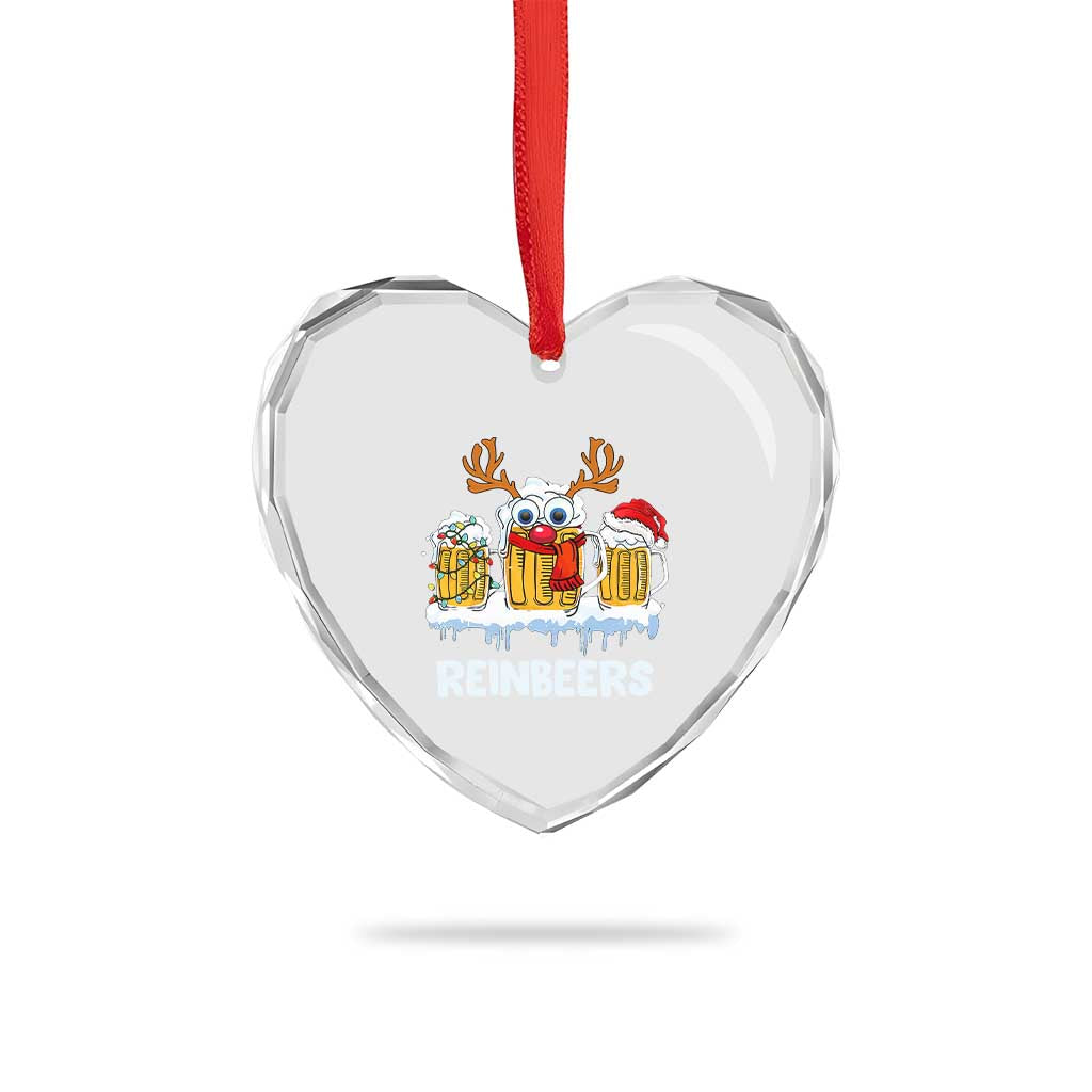 Funny Xmas Beer Heart Crystal Glass Ornament Reinbeers Reindeer Drinking Beer - Wonder Print Shop