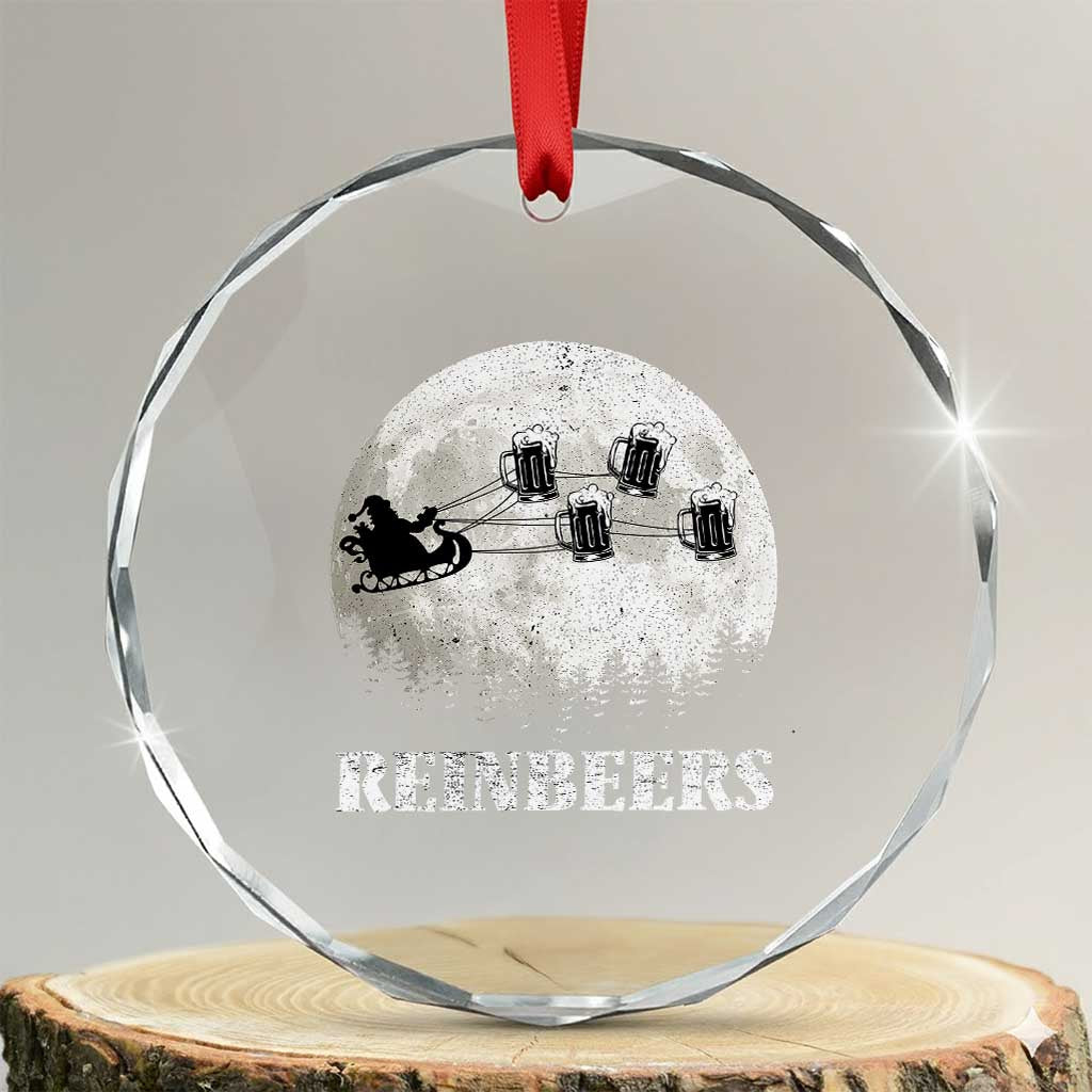 Funny Xmas Beers Crystal Glass Ornament Reinbeers Santa Sleigh Moon TS11