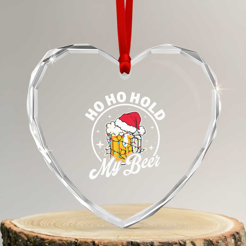 Funny Xmas Beers Heart Crystal Glass Ornament Ho Ho Hold My Beer Vintage Mug Santa Hat - Wonder Print Shop