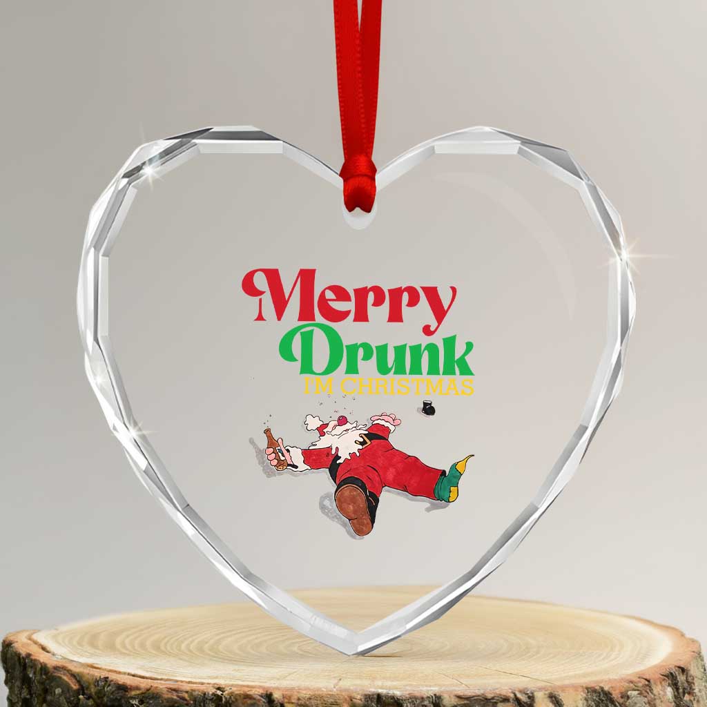 Funny Xmas Beers Heart Crystal Glass Ornament Merry Drunk I'm Christmas Santa - Wonder Print Shop