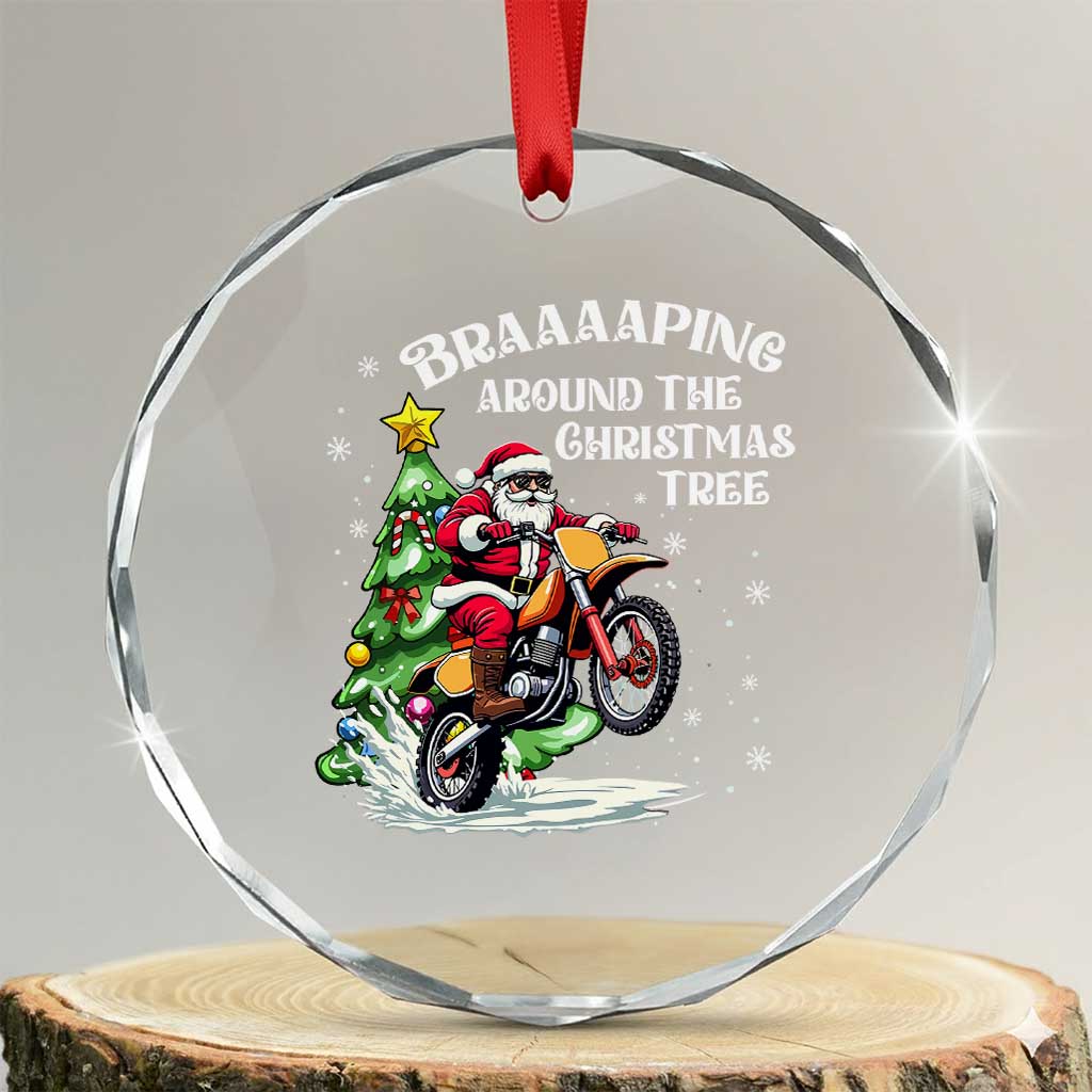 Funny Xmas Biker Crystal Glass Ornament Braaaaping Around The Christmas Tree Dirt Bike Santa TS11