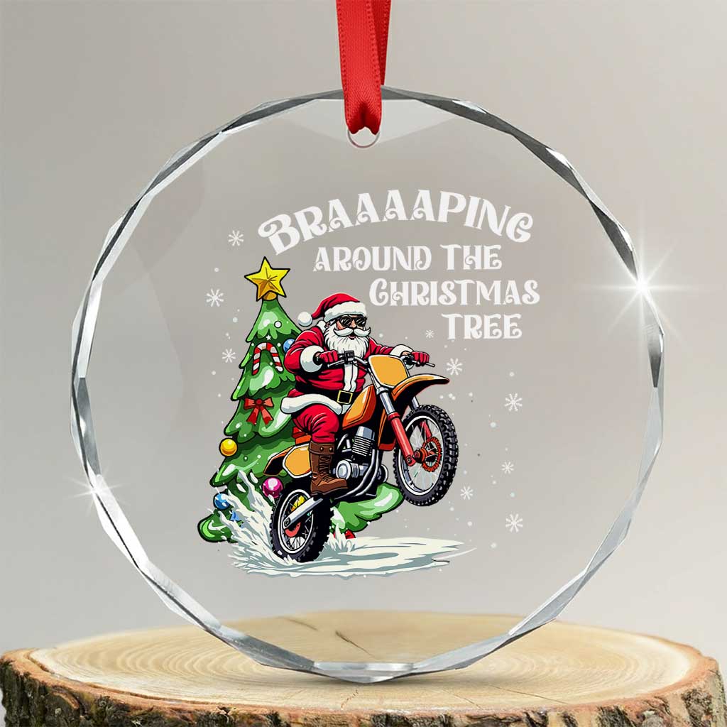 Funny Xmas Biker Crystal Glass Ornament Braaaaping Around The Christmas Tree Dirt Bike Santa TS11