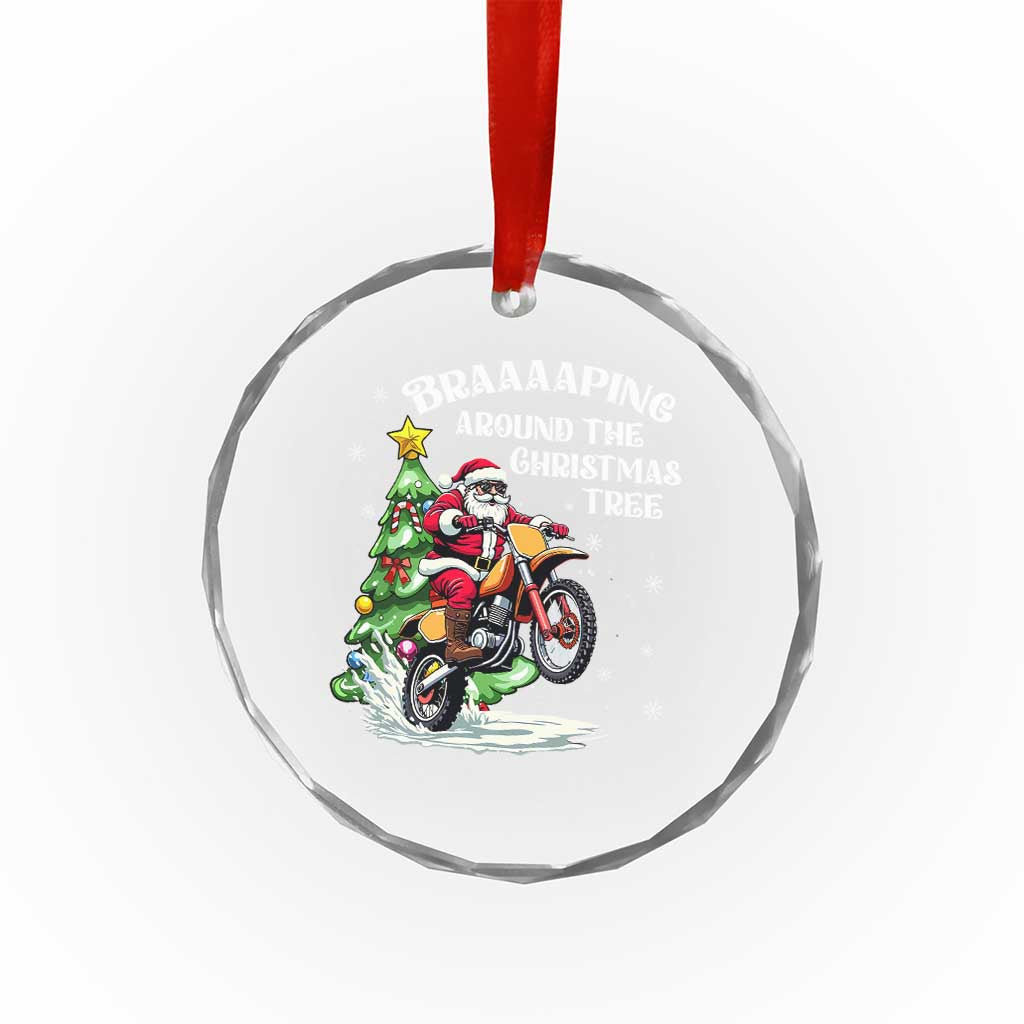 Funny Xmas Biker Crystal Glass Ornament Braaaaping Around The Christmas Tree Dirt Bike Santa TS11
