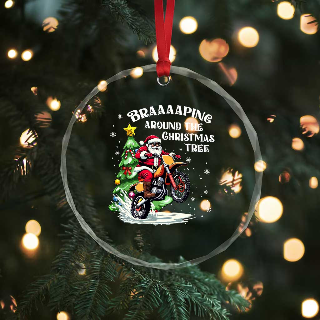 Funny Xmas Biker Crystal Glass Ornament Braaaaping Around The Christmas Tree Dirt Bike Santa TS11
