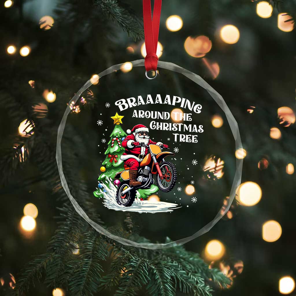Funny Xmas Biker Crystal Glass Ornament Braaaaping Around The Christmas Tree Dirt Bike Santa TS11