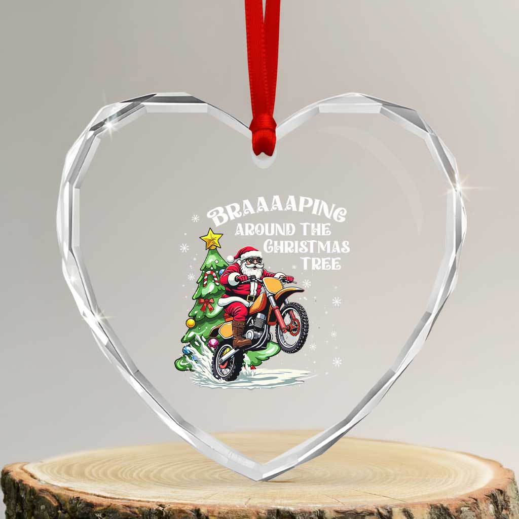 Funny Xmas Biker Heart Crystal Glass Ornament Braaaaping Around The Christmas Tree Dirt Bike Santa - Wonder Print Shop