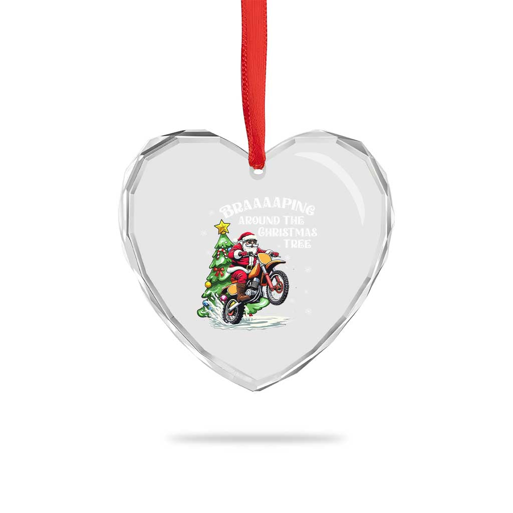 Funny Xmas Biker Heart Crystal Glass Ornament Braaaaping Around The Christmas Tree Dirt Bike Santa - Wonder Print Shop