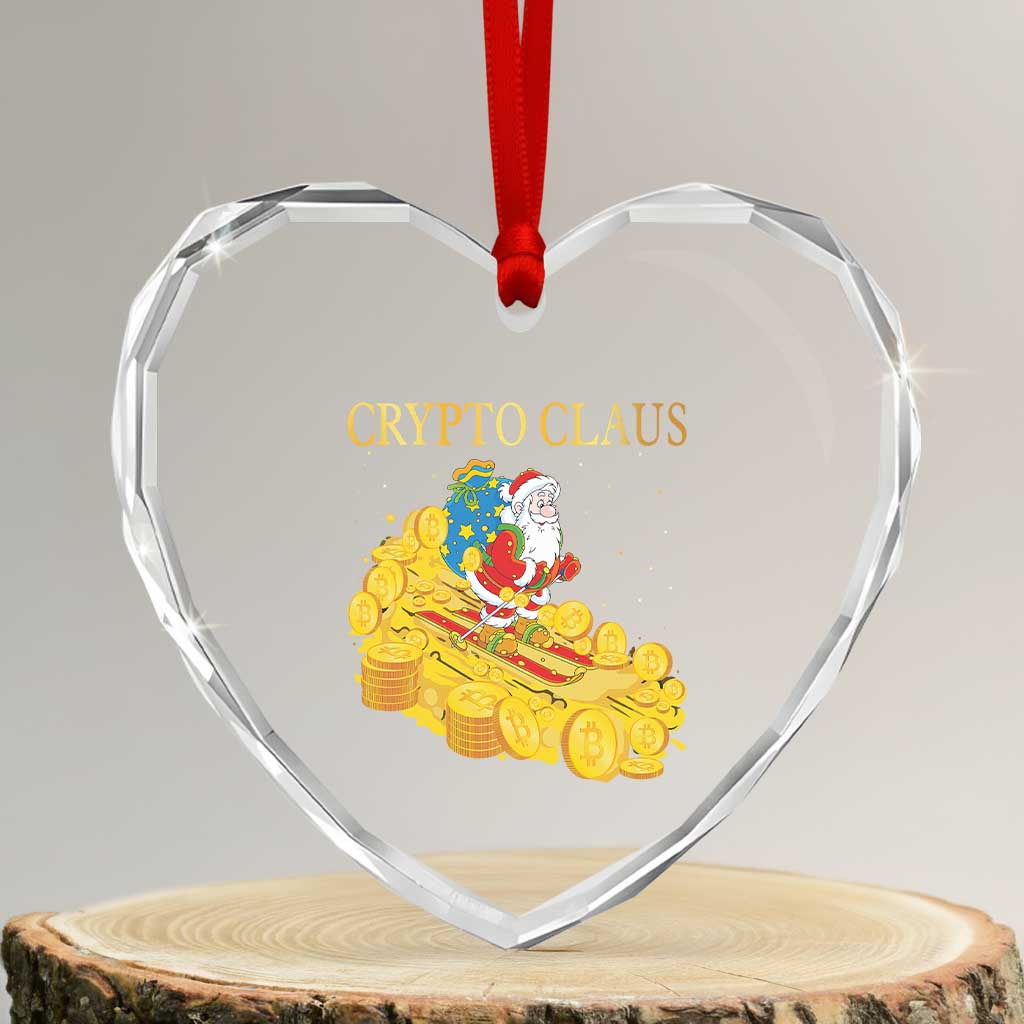Funny Xmas Bitcoin Crypto Claus Heart Crystal Glass Ornament - Wonder Print Shop