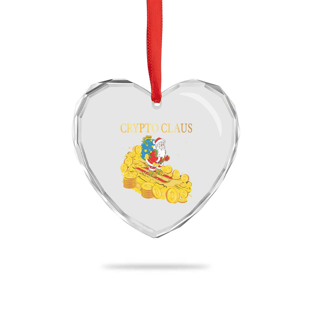 Funny Xmas Bitcoin Crypto Claus Heart Crystal Glass Ornament - Wonder Print Shop