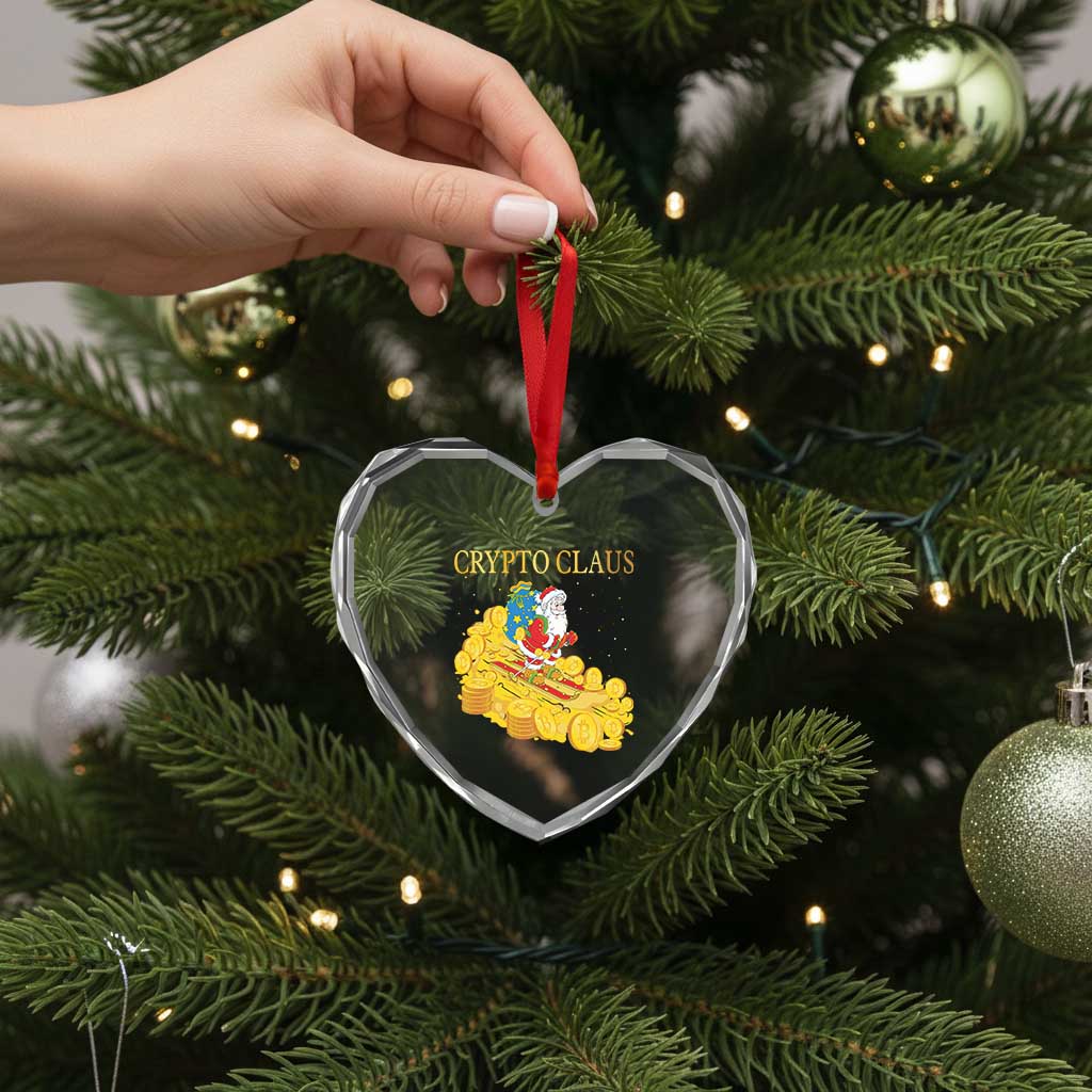 Funny Xmas Bitcoin Crypto Claus Heart Crystal Glass Ornament - Wonder Print Shop