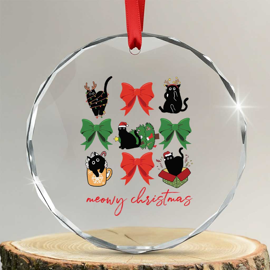 Funny Xmas Black Cat Crystal Glass Ornament Meowy Christmas Cute Cats Coquette Bow TS09