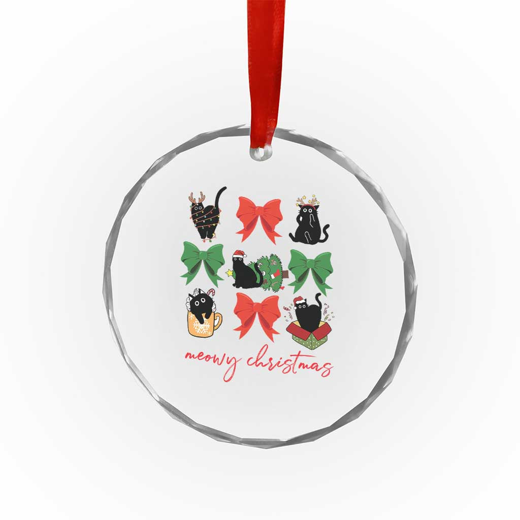 Funny Xmas Black Cat Crystal Glass Ornament Meowy Christmas Cute Cats Coquette Bow TS09
