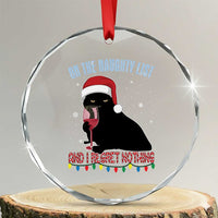 Funny Xmas Black Cat Crystal Glass Ornament On The Naughty List And I Regret Nothing Candy Cane TS11