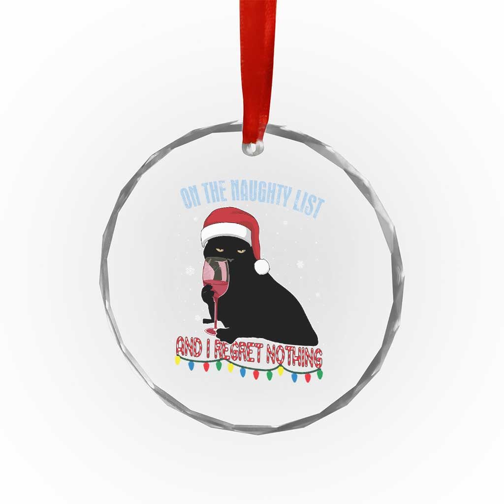 Funny Xmas Black Cat Crystal Glass Ornament On The Naughty List And I Regret Nothing Candy Cane TS11