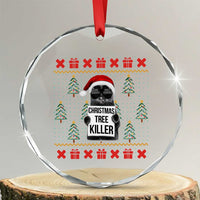Funny Xmas Black Cat Crystal Glass Ornament Xmas Tree Killer Santa Kitten TS12