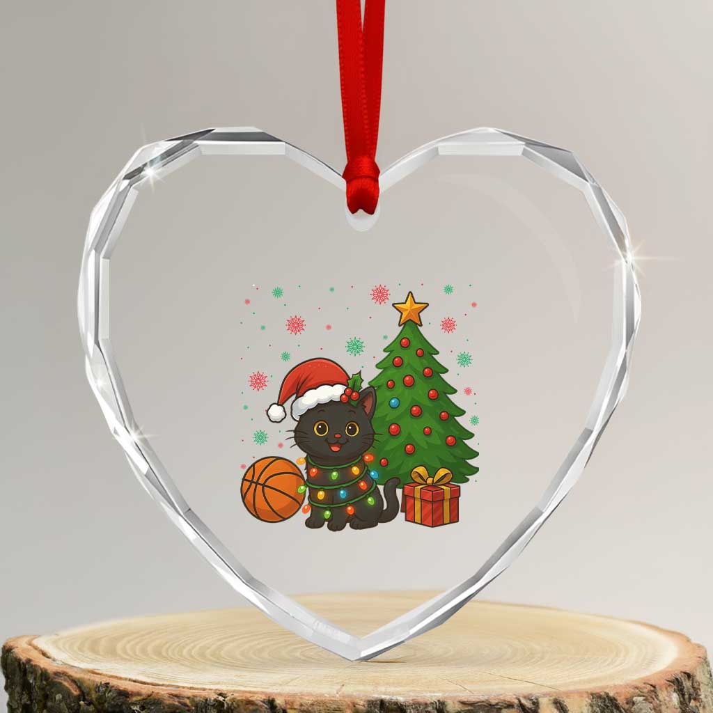 Funny Xmas Black Cat Heart Crystal Glass Ornament Gift For Cat Lover - Wonder Print Shop