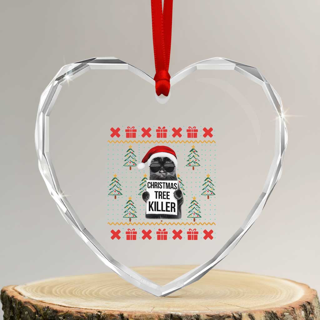 Funny Xmas Black Cat Heart Crystal Glass Ornament Xmas Tree Killer Santa Kitten - Wonder Print Shop