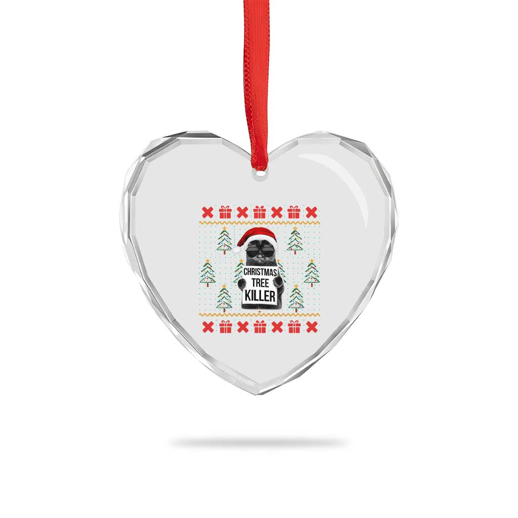 Funny Xmas Black Cat Heart Crystal Glass Ornament Xmas Tree Killer Santa Kitten - Wonder Print Shop