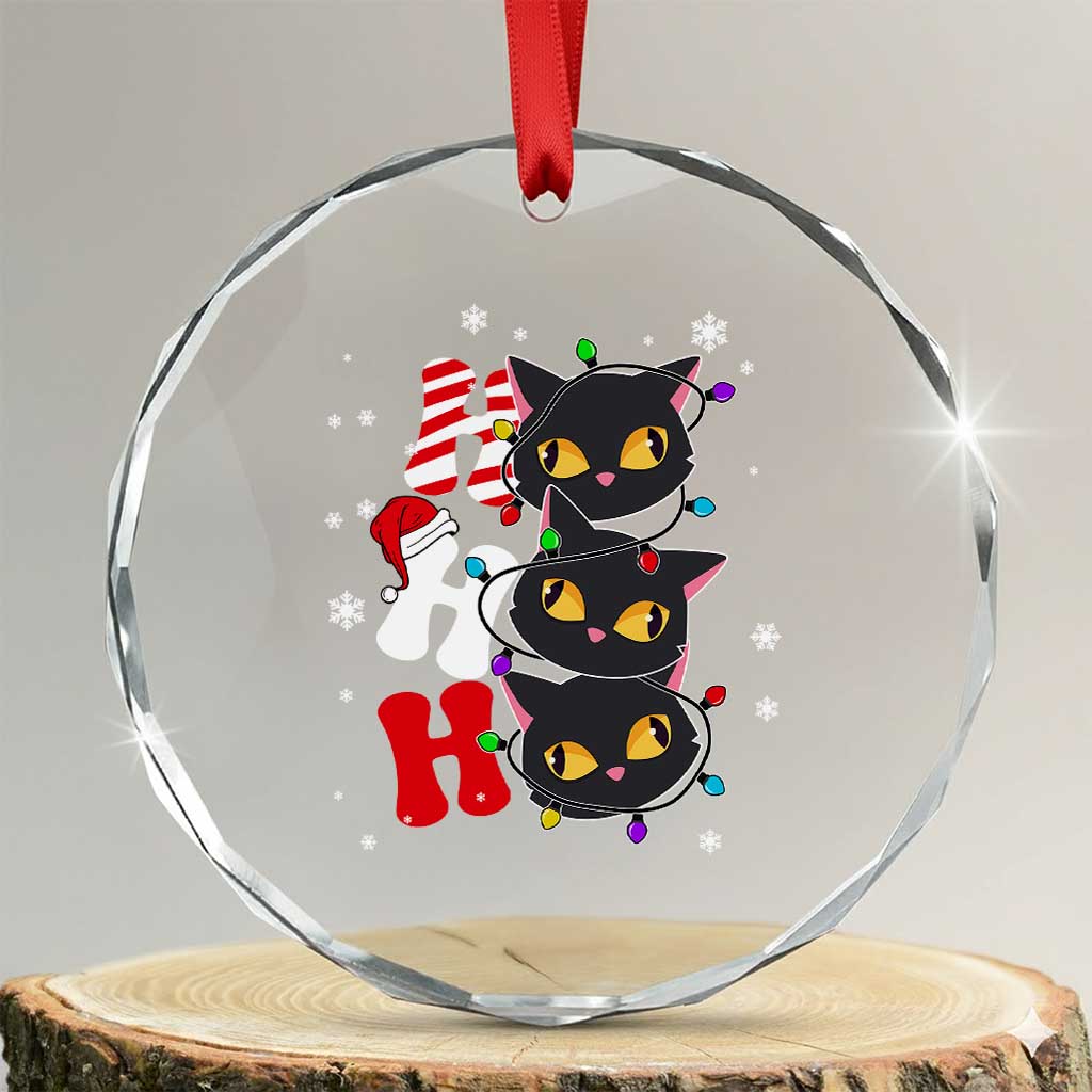 Funny Xmas Black Cat Triple Ho Crystal Glass Ornament TS11