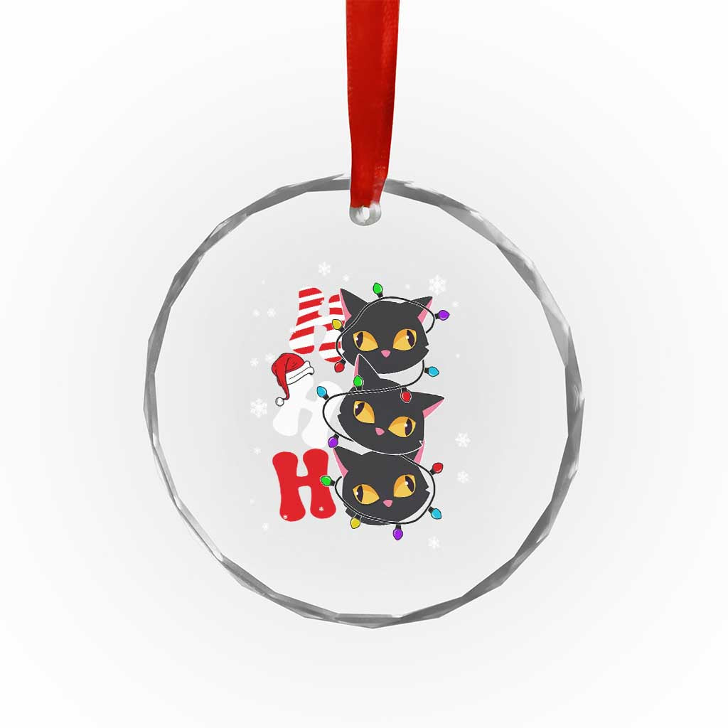 Funny Xmas Black Cat Triple Ho Crystal Glass Ornament TS11