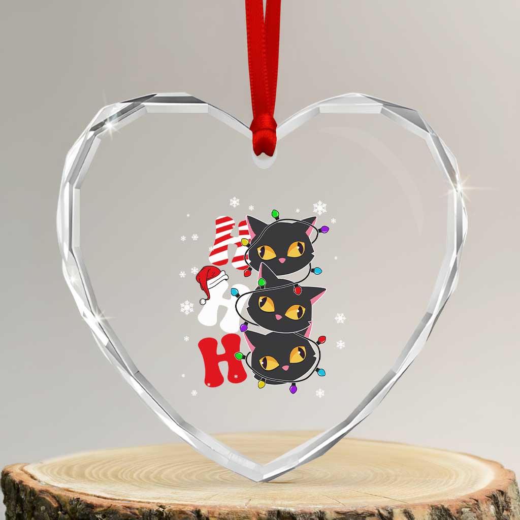 Funny Xmas Black Cat Triple Ho Heart Crystal Glass Ornament - Wonder Print Shop