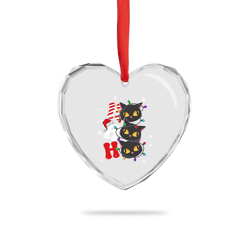 Funny Xmas Black Cat Triple Ho Heart Crystal Glass Ornament - Wonder Print Shop