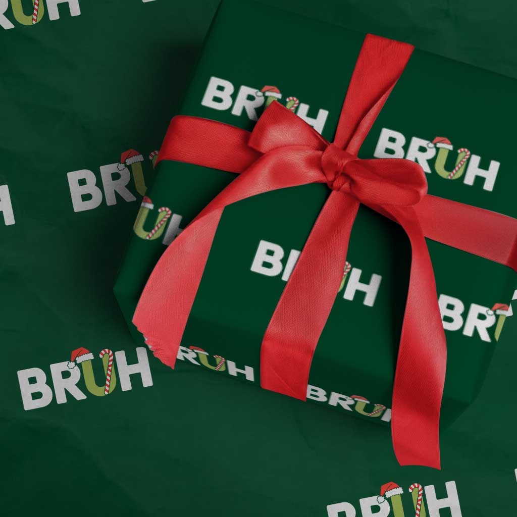 Funny Xmas Bruh Wrapping Paper Roll Candy Cane Santa Hat Festive Xmas Matching