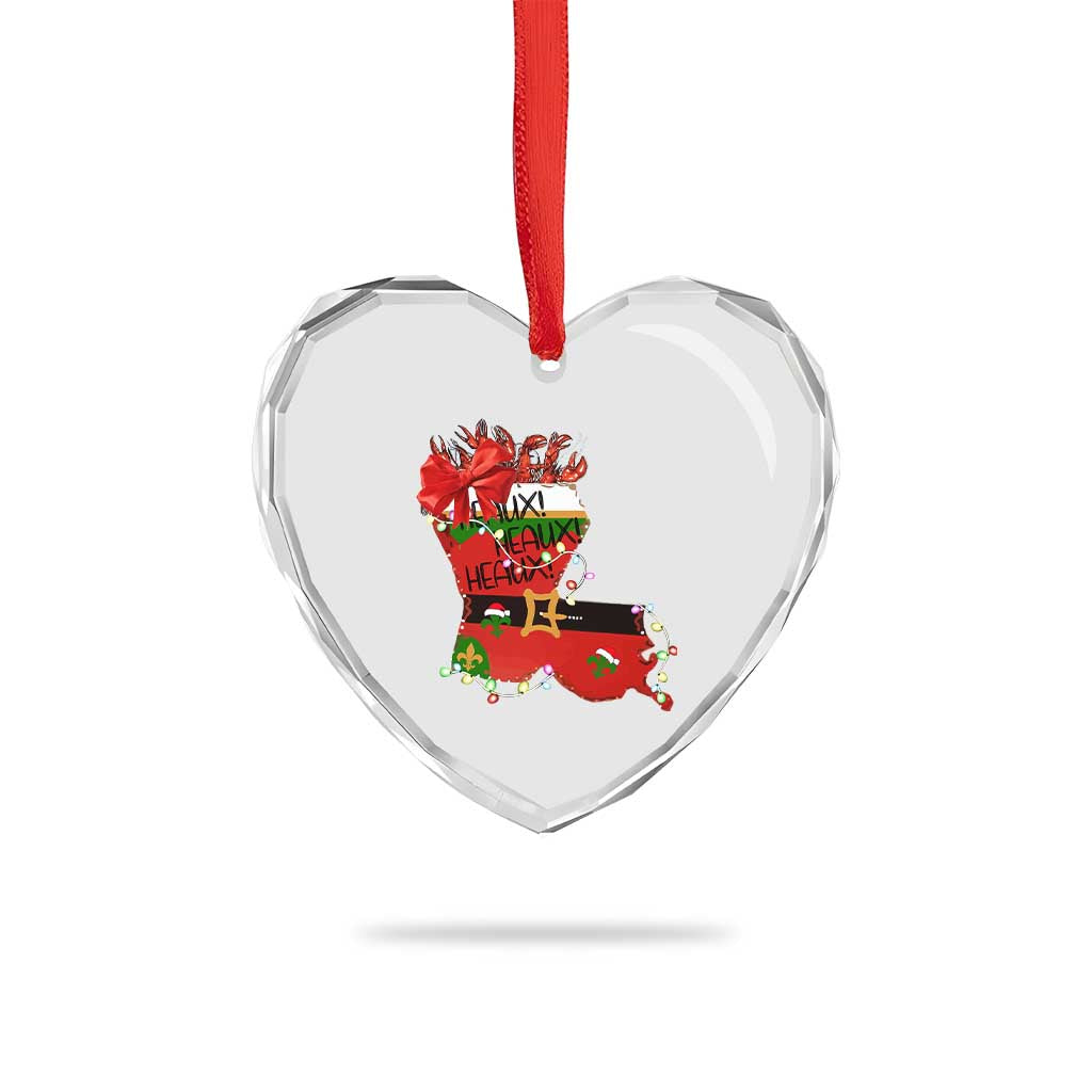 Funny Xmas Cajun Heart Crystal Glass Ornament Triple Heaux Santa Louisiana Map Crawfish - Wonder Print Shop