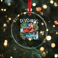 Funny Xmas Cajun Louisiana Crystal Glass Ornament Dashing Through The Sneaux Santa Alligator TS11