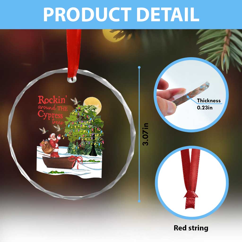 Funny Xmas Cajun Louisiana Crystal Glass Ornament Rockin' Around The Cypress Trees Santa Alligator TS11