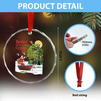 Funny Xmas Cajun Louisiana Crystal Glass Ornament Rockin' Around The Cypress Trees Santa Alligator TS11