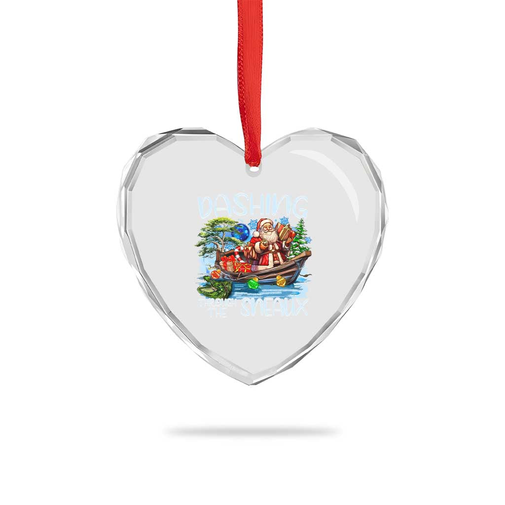 Funny Xmas Cajun Louisiana Heart Crystal Glass Ornament Dashing Through The Sneaux Santa Alligator - Wonder Print Shop