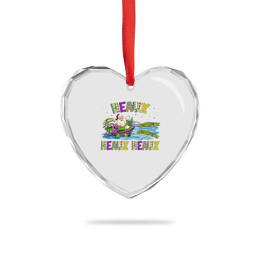 Funny Xmas Cajun Louisiana Heart Crystal Glass Ornament Heaux Heaux Heaux Santa Alligator - Wonder Print Shop