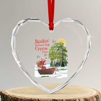 Funny Xmas Cajun Louisiana Heart Crystal Glass Ornament Rockin' Around The Cypress Trees Santa Alligator - Wonder Print Shop